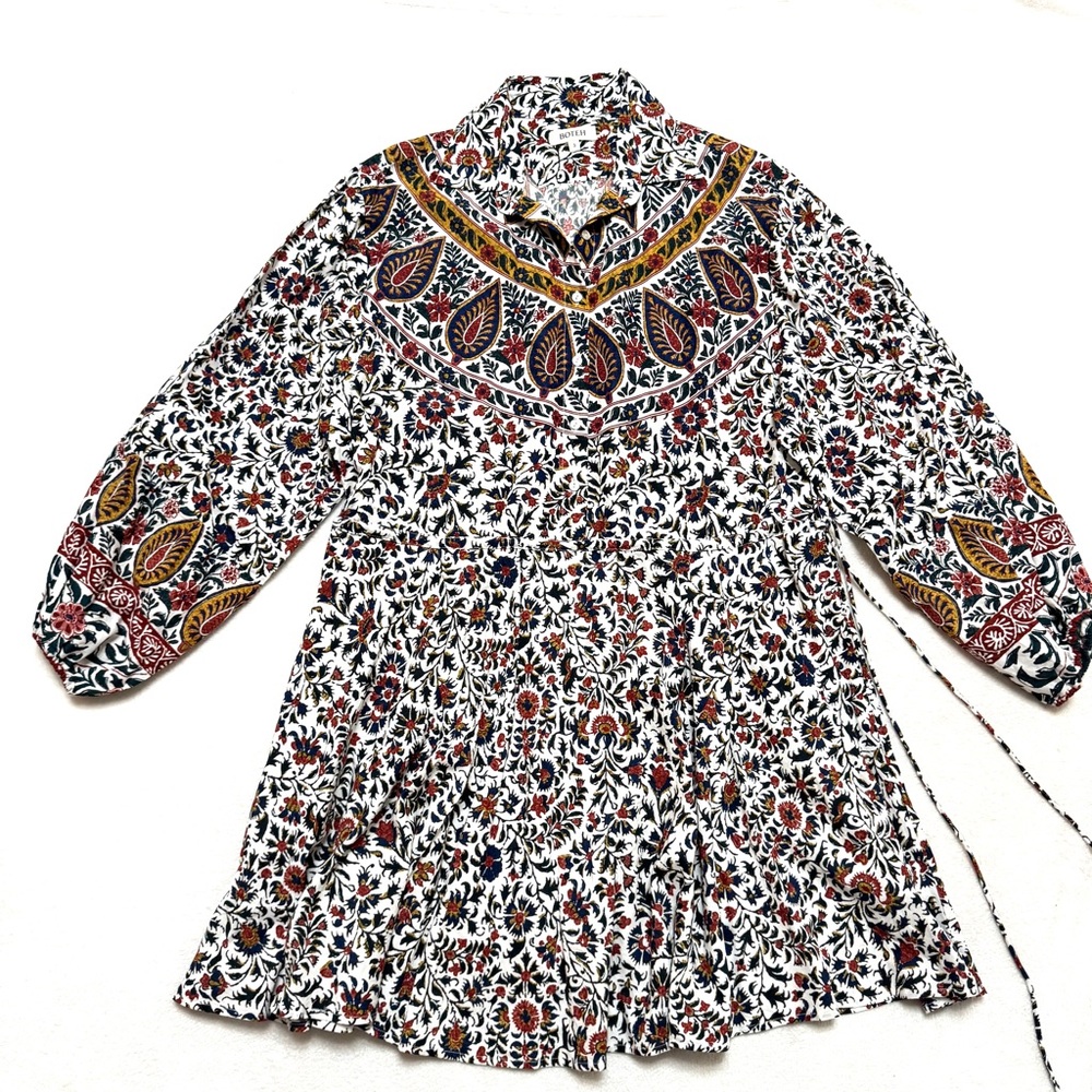 Boteh sz 3 US 8 Dress Floral Collared Bohemian